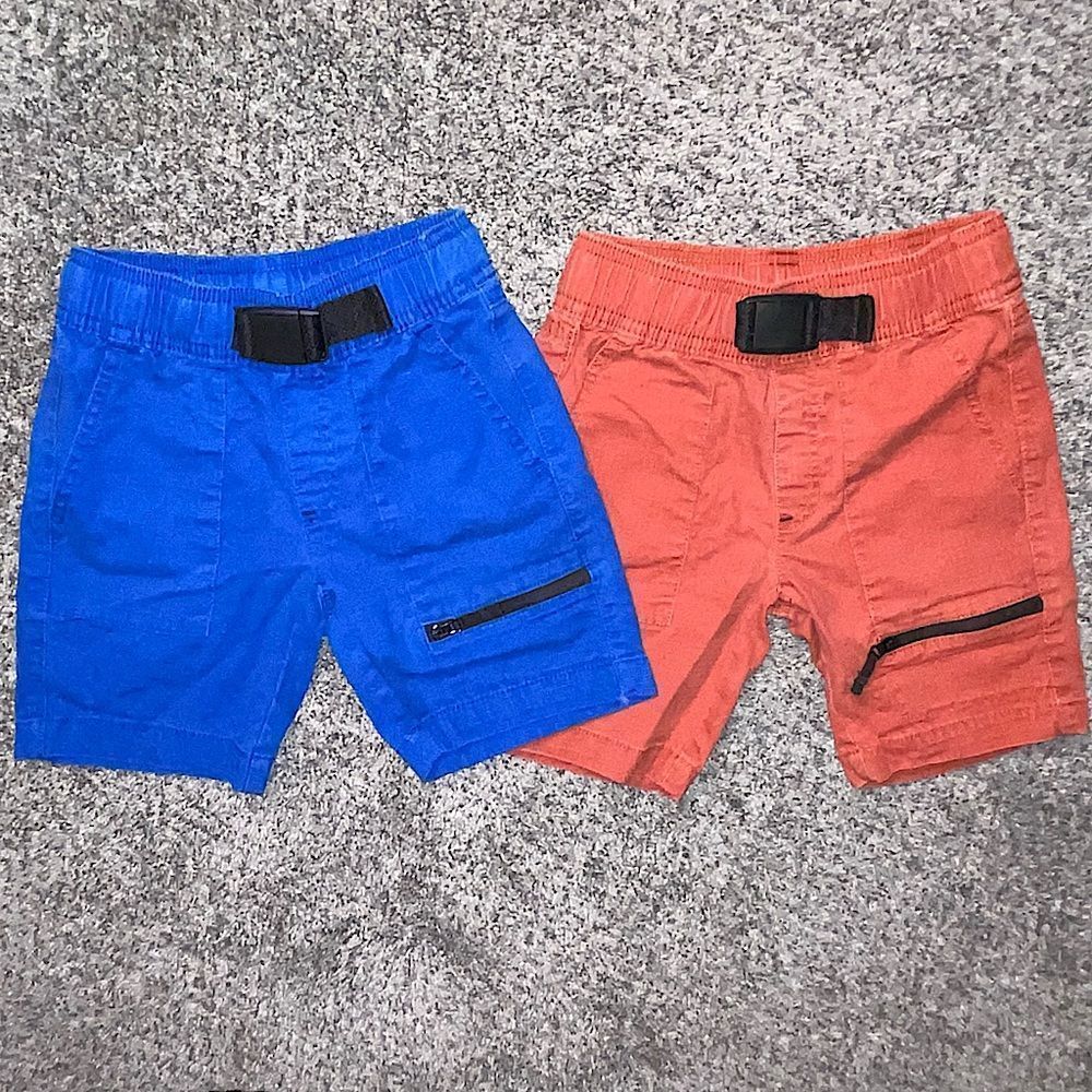 Lot of 2 Boys Shorts blue orange rust black pockets zipper XS